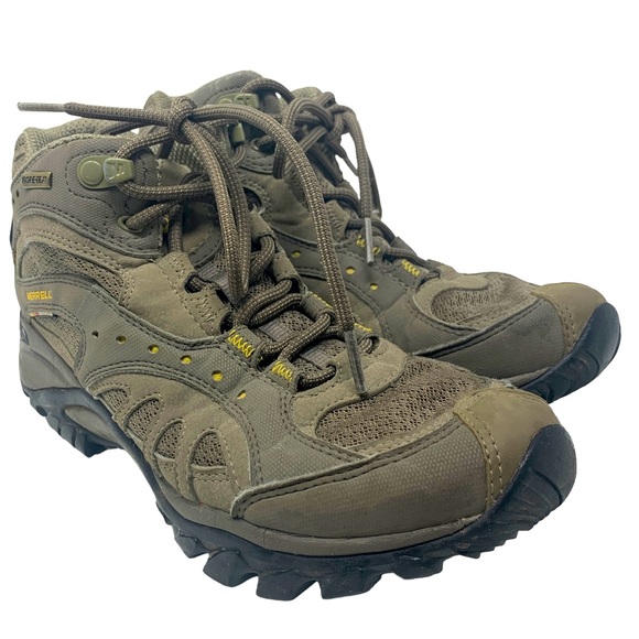 Merrell Vibram Gore-Tex Hiking Boots Olive Khaki Waterproof Trail Shoes 8 - Picture 1 of 15
